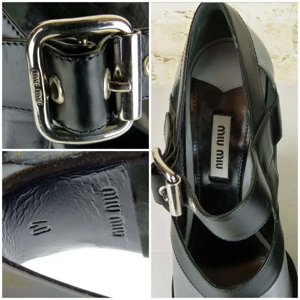 Miu Miu Fall 13 Runway Platform Heels Women 40 Gray Black Patent Mary Jane Shoes